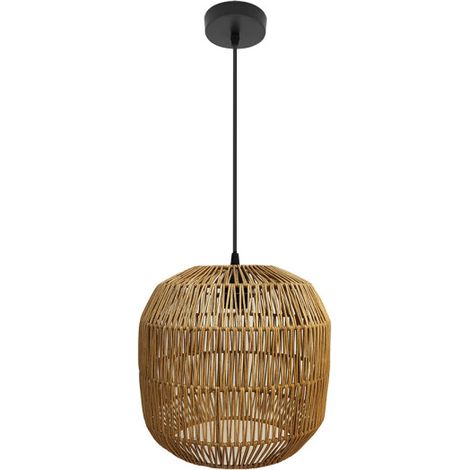 Fabio Lampada a Sospensione Nero/Metallo Naturale e Rattan 1xE27 (4580xØ33x33cm)
