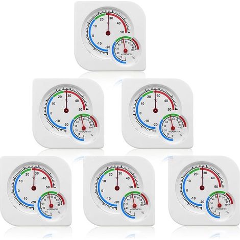 6 teiliges analoges Thermo Hygrometer: 7,5 x 7,5 cm, Thermometer, Hygrometer, 2 in 1, für Innen und Außen, analoge Anzeige, Temperatur, Skala, Te (1/5)