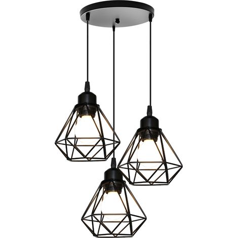 Plafones Industrial Plafones De Interior Retro 3 Luces De Metal E27 Lustre Vintage Lámpara De Techo Negro Estilo Jaula