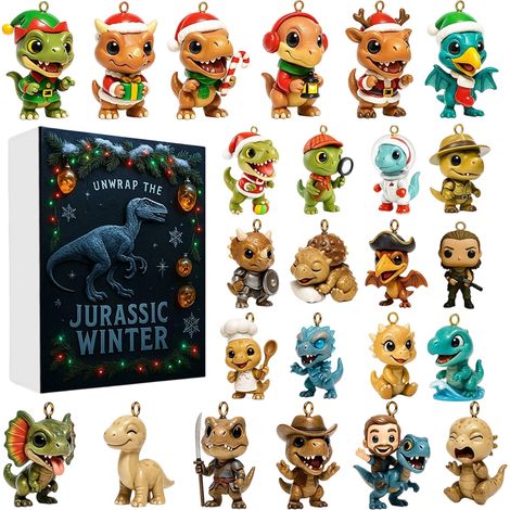 Calendrier De Lavent Dinosaures - 24 Ornaments En Acrylique Plat Pour Arbre De Noël - Décoration Festive Pour Maison Ou Bureau - Lot De 1 (1/5)