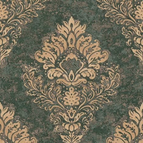 Papier peint baroque Profhome 379011 papier peint intissé légèrement texturé au style baroque mat vert or 5,33 m2 (1/5)