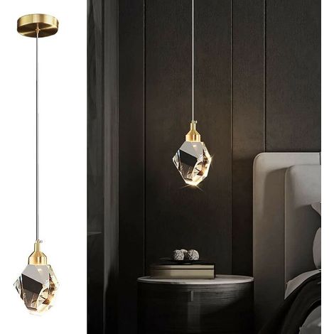 Suspension en cristal K9 moderne – Cuivre électrolytique – LED 3 couleurs – Longueur câble 1,5m réglable – Pour îlot cuisine et salon (1/5)