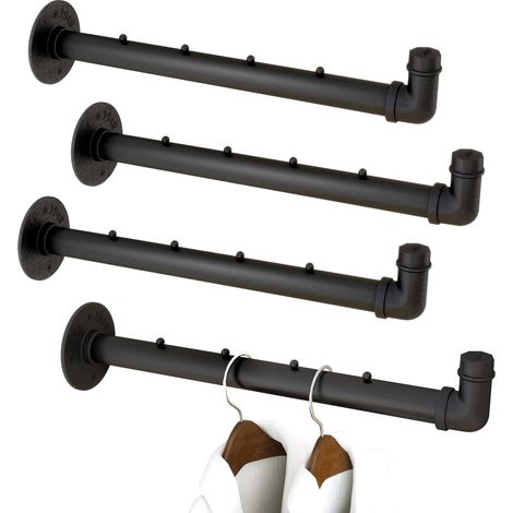 Lot de 4 Tringle à Vêtement Murale, 40cm Métal Portant à Vêtements Murale Industriel, Multifonctionnelle Barre à Vêtements Murale Pour Chambre à Coucher, Salle de Bain, Noir TYJ008H-4 (1/5)