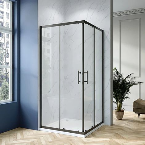 Duschkabine Eckeinstieg mit Schiebetüren Vollrahmt schwarz matt Eckdusche Duschabtrennung Duschtür 6 mm NANO Klar Einscheiben-Sicherheitsglas (ESG) 90x90x195 cm (1/5)