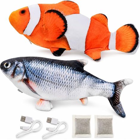 Électriques Réalistes Mobiles Poisson avec Cataire, Jouets pour Chat d'herbe à Chat, Simulation en Peluche Poissons, Rechargeable USB Jouet à Mâcher Interactif pour Chaton (2 Pièces) (1/5)