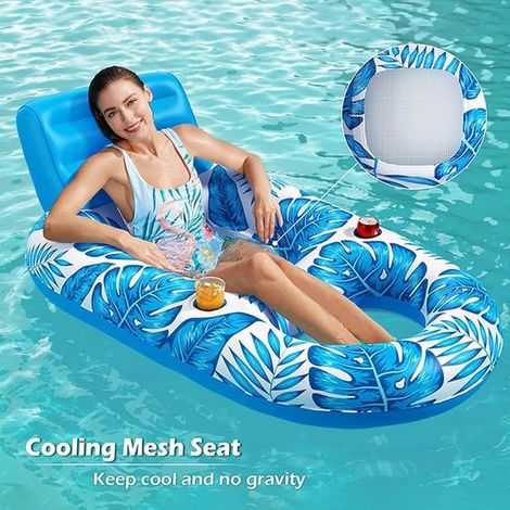 Lettino da piscina - materassino gonfiabile - per rilassarsi in acqua - con portabicchiere - lungo 160 cm - blu (1/5)