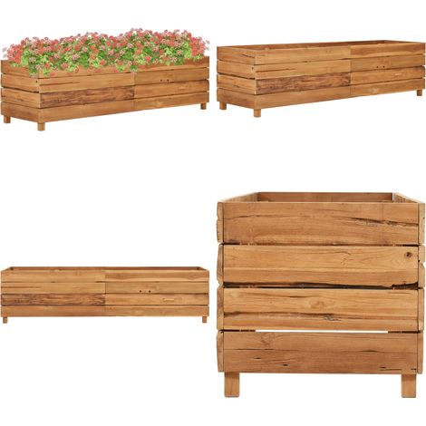 Lit surélevé 150x40x38 cm bois de teck recyclé et acier - Jardinière En Bois - Jardin Extérieur - Pot De Fleurs - Plante - Décoration Extérieure - Home & Living (1/5)
