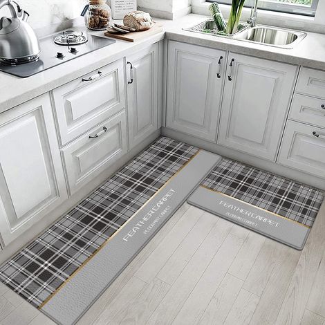Thickened, long strip PVC oil-proof and stain-resistant floor mat, leather kitchen mat, bathroom and toilet anti-slip mat - dark black checkered - 44150CM10MM