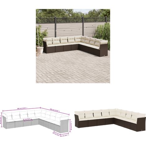 9-tlg. Garten-Sofagarnitur mit Kissen Braun Poly Rattan - Gartensorgsgarnitur - Esszimmerset - Outdoor Möbel - Lounge Set - Rattan Sofa - Home & Living