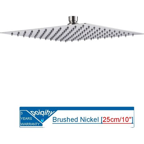 Soffione doccia con funzione pioggia, design elegante, finitura nichel, 25 cm (10 pollici) (1/2)