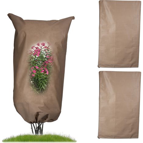 Relaxdays Telo Copri Piante Inverno, Set da 3 Coperture Antigelo da Balcone Esterno, Sacchi in Tnt, 140x80 cm, Beige (1/5)