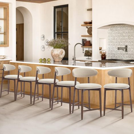 Tabourets de Bar avec Dossier, Lot de 6 - Chaises de Cuisine à Dossier avec Pieds en Bois pour Cuisine, Bar, Salle à Manger, Bureau, Couleur Beige (1/5)