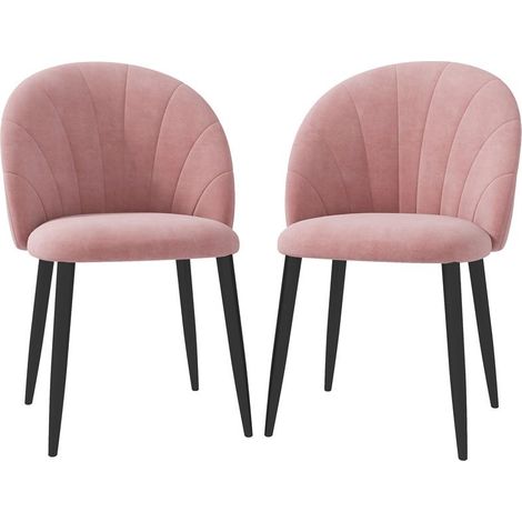 SET 2 SEDIE DA PRANZO IMBOTTITE STILE NORDICO IN METALLO E VELLUTO. 52X54X79CM. ROSA (1/5)