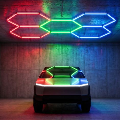 Sechseckige RGB-Garagenleuchte – 24 LED-Module, Wabenförmige LED-Garagenbeleuchtung (240 W) – 6500 K, 26.400 Lumen – Flammhemmendes PC-Material (Brandschutzklasse V0) (1/5)