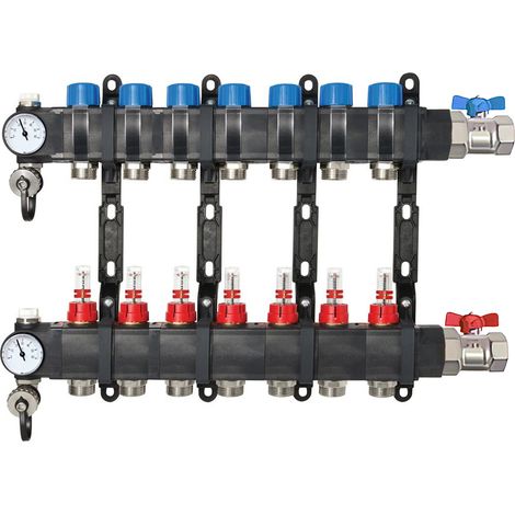 Collecteur composite 1" (26/34) PCBT - 7 départs mâle 3/4’’ EK avec kit vannes - Conecterm (1/4)