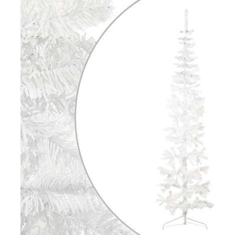 Demi sapin de Noël artificiel mince peu encombrant en PVC avec support Blanc 240 cm (1/5)