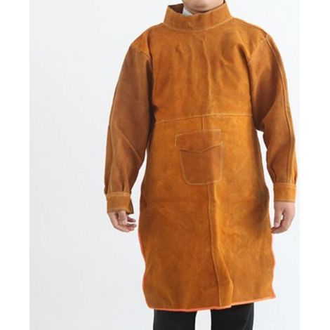 Feuerfeste Schweißerschürze aus Leder, verschleißfest, Anti-Verbrühungs-Schweißschutzkleidung 130cm lange Ärmel gelb
