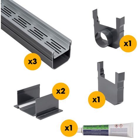 Entwässerungsrinne für Kies Aluminium 3 Meter – Komplettset (1/5)