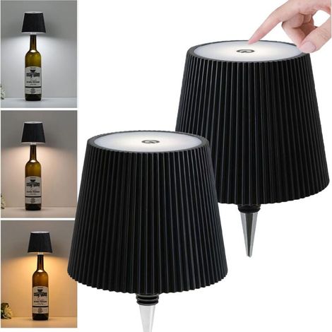 Set mit 2 kabellosen Weinflaschenleuchten, LED-Weinflaschenleuchten, wiederaufladbare Touch-Tischleuchten, 3 Farbtemperaturen (schwarz) (1/4)