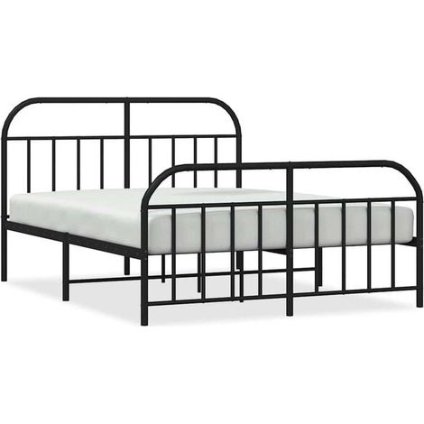 Cadre de lit en métal (matelas non inclus), pieds de lit noirs, 150 x 200 cm (1/5)