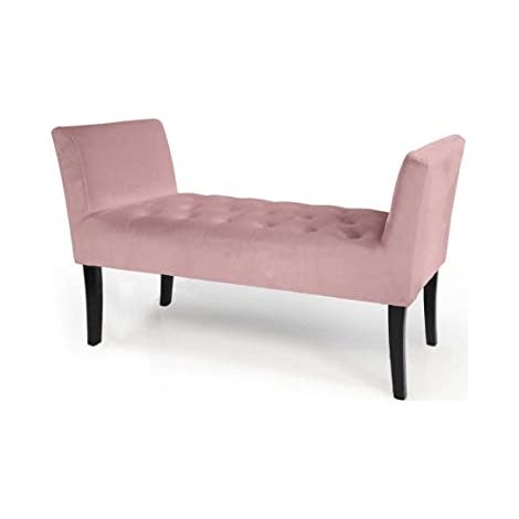Panca in velluto rosa gambe in legno retro (1/2)
