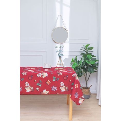 Promo Linge Nappe de Noël Ronde ou Rectangle - Tissu Antitache/Imperméable – Tradition – - rouge - 240x150cm (1/2)
