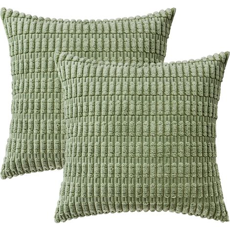 Lot de 2 housses de coussin, velours côtelé, motif rayures, 45x45 cm, salon chambre (1/5)