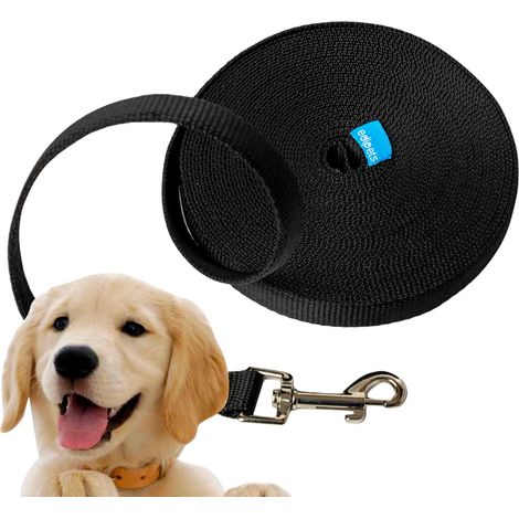 Longe pour Chien, Laisse Chiens, 1.5m / 3m / 5m / 10m / 15m, pour Chien de Petites à Grandes Taille (5 M, Noir) (1/5)