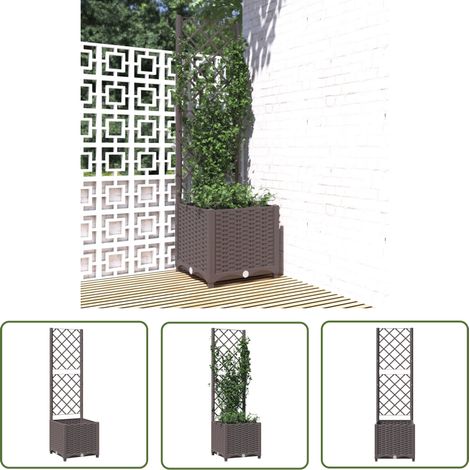 The Living Store Pflanzkübel mit Rankgitter Braun 40x40x136 cm PP - Blumentopf - Kübel - Rankgitter - Gartendekoration - Polypropylen Topf (1/5)