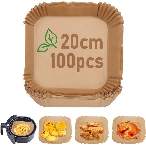 Applicable Papier Cuisson Air Fryer, 100 Pièces Papier Sulfurisé Carré pour Air Fryer - Friteuse Air Chaud Fryer Parchment Paper Liners(20cm) (1/5)