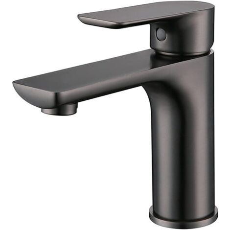 Rubinetto in acciaio inox grigio per WC/lavabo, con attacco per acqua calda e fredda e tubo di ingresso lungo 60 cm.