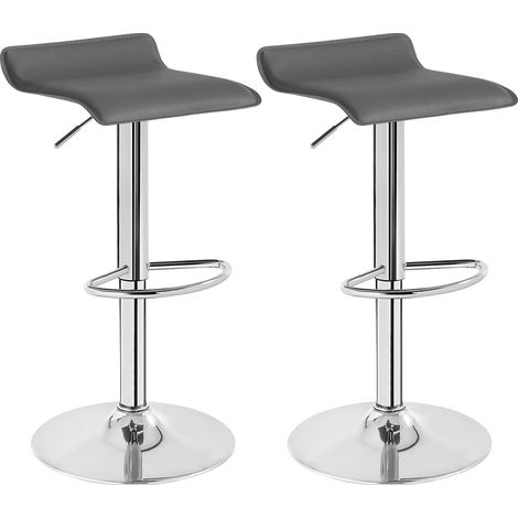 WOLTU 2X Taburetes de Bar Regulable en Altura Cuero Artificial Acero Cromado Asiento Acolchado Silla de Bar Taburetes Alto Cocina Gris