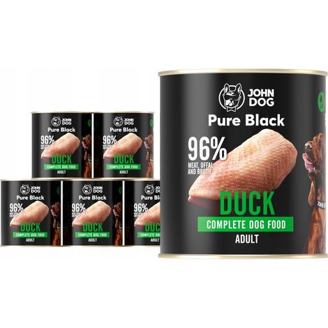 Cibo umido John Dog Pure Black per cani adulti, anatra 6x800