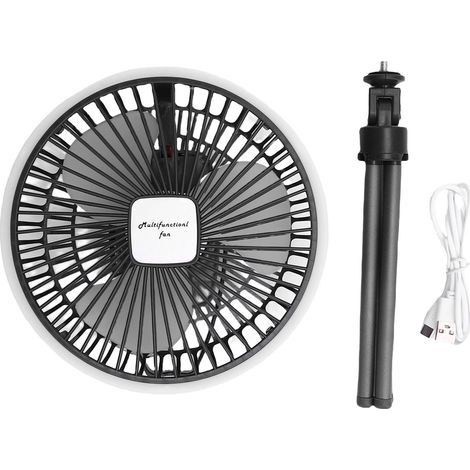 Portable Camping Fan with Tripod, LED Light and USB Rechargeable Battery – Grey, 30 cm, 1200 mAh (1/5)