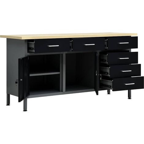 vidaXL Banco de trabajo de acero negro 160x60x85 cm (1/2)