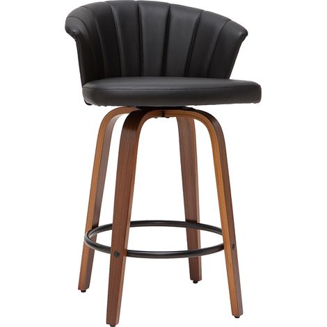 Taburete de bar moderno giratorio negro y madera oscura A65cm ALBIN (1/4)
