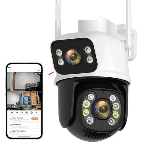 Caméra de sécurité à Domicile Caméra à Double Objectif 8MP 4MP, Double écran, étanche, Couleur IR, Vision Nocturne, Suivi Automatique, Cloud, caméras de Surveillance(8MP Add 32G SD Card) (1/5)