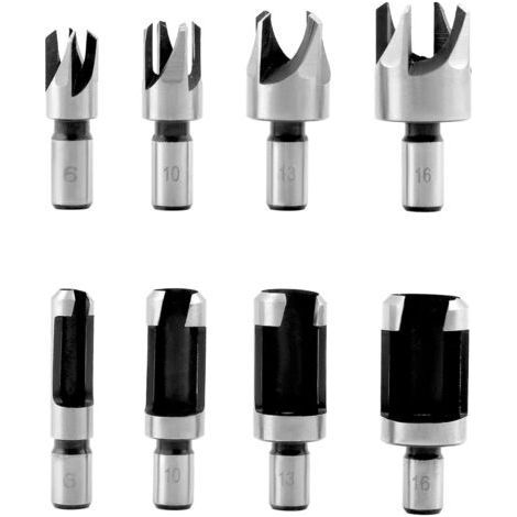Set di 8 punte per tenoni, fresa a tazza per legno, set di punte da trapano per legno, acciaio al carbonio, 6/10/13/16 mm (1/4)