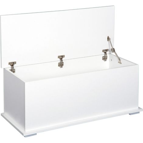 easycomfort panca contenitore multiuso in legno mdf apertura con blocco di sicurezza, 81x40x46cm, bianco (1/5)