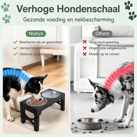 Elevated Dog Bowls with Slow Feed Dog Bowl Adjustable to 5 Heights (8cm, 22cm, 25cm, 28cm, 31cm) for Small, Medium and Large Dogs (1/4)