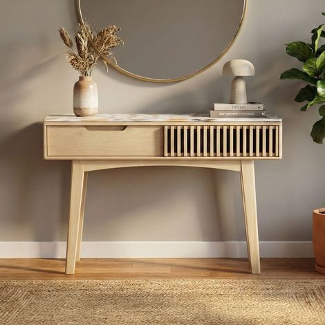Console 110x30x75cm en bois de manguier naturel et terrazzo - KYOJO