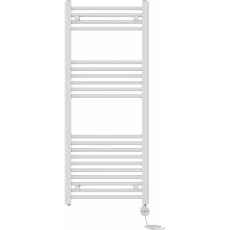 NRG Prefilled Thermostatic Electric Straight Heated Towel Rail Radiator 1200 X 500mm White (1/5)