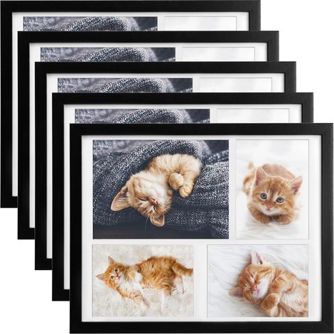 5x cadres photo 10x15 cm & 15x21 cm pour 4 photos, noir