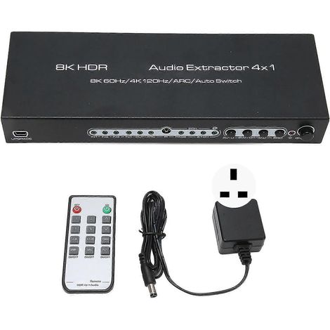 Répartiteur audio HDMI 4x1 8K HDR : compatible ARC, 8K 60 Hz, 4K 120 Hz, commutation automatique, prise britannique (1/5)