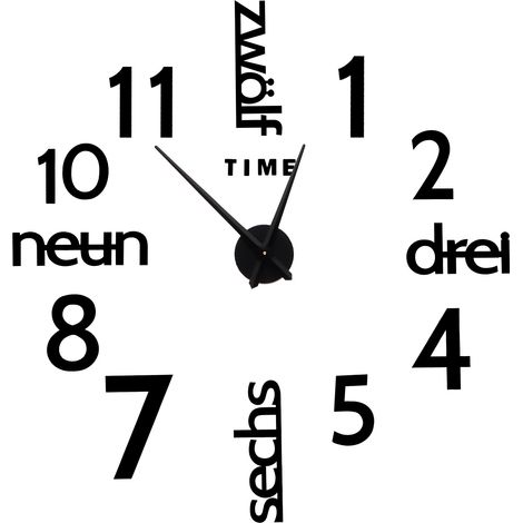Horloge Murale Décorative avec Surface Miroir - Autocollant pour Cuisine et Salon, Noir