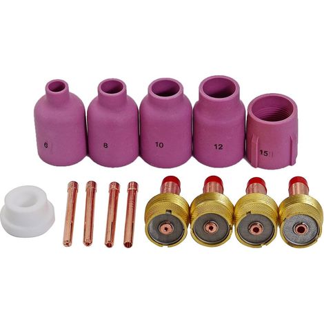 WIG-Gaslinsen-Kolbenkörpern Großformat 45V116 1,6mm, 45V64 2,4mm, 995795 3,2mm, 45V63 4,0mm Aluminiumoxid-Düsenkeramikbecher 57N 53N-Serie SR WP 17 18 26 TIG-Schweißbrenner 14 Stück (1/5)