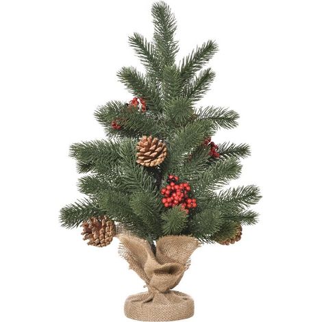 Árbol de Navidad, Abeto artificial de 50 cm, 55 ramas, 4 bayas rojas y 4 piñas, Base estable de PE y cemento, Ø 28 x 50 cm, Ideal para Navidad (1/5)