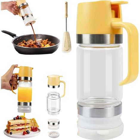 2026 Upgraded Honey Dispenser No Drip with Base, 11.8 Oz Honey Jar with Handle & Silicone Base, Glass Maple Syrup Dispenser for Coffee, Tea, Pancakes, Ideal for Honey and Syrup (yellow)