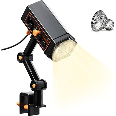 Lampada per rettili regolabile con funzione riscaldante, braccio girevole a 360 gradi, luminosità che simula la luce solare, raggi UVA/UVB, adatta per tartarughe che si crogiolano al sole, colore nero (1/5)