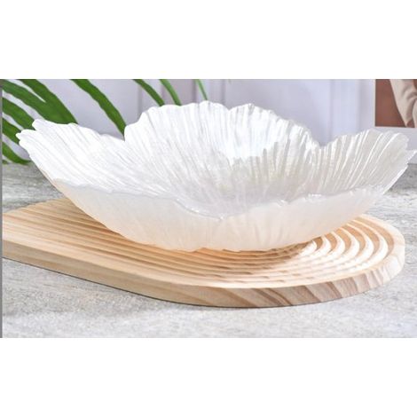 Frutero nórdico moderno de cristal con forma de flor de nácar, plato grande decorativo para aperitivos de uso doméstico (blanco, 25,7 x 6,3 cm) (1/5)